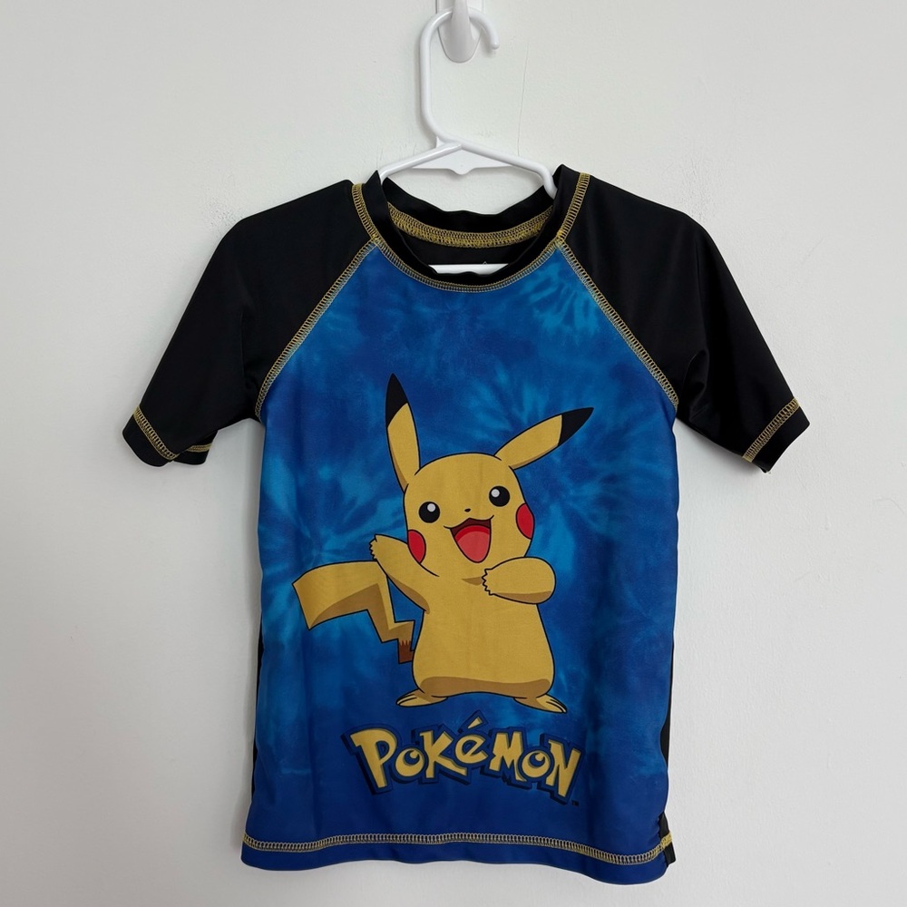 Pokemon Kids Swim Shirt Rash Guard Size XS Blue Yellow Sun Protection Pool